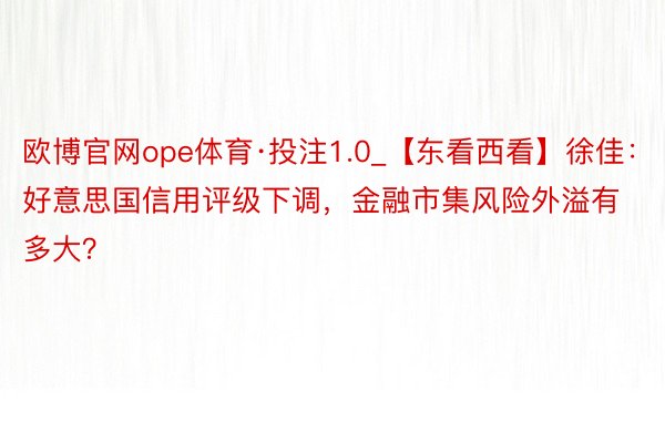 欧博官网ope体育·投注1.0_【东看西看】徐佳：好意思国信用评级下调，金融市集风险外溢有多大？