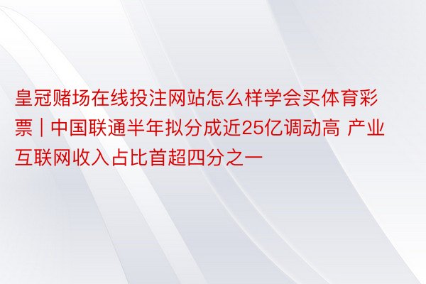 皇冠赌场在线投注网站怎么样学会买体育彩票 | 中国联通半年拟分成近25亿调动高 产业互联网收入占比首超四分之一